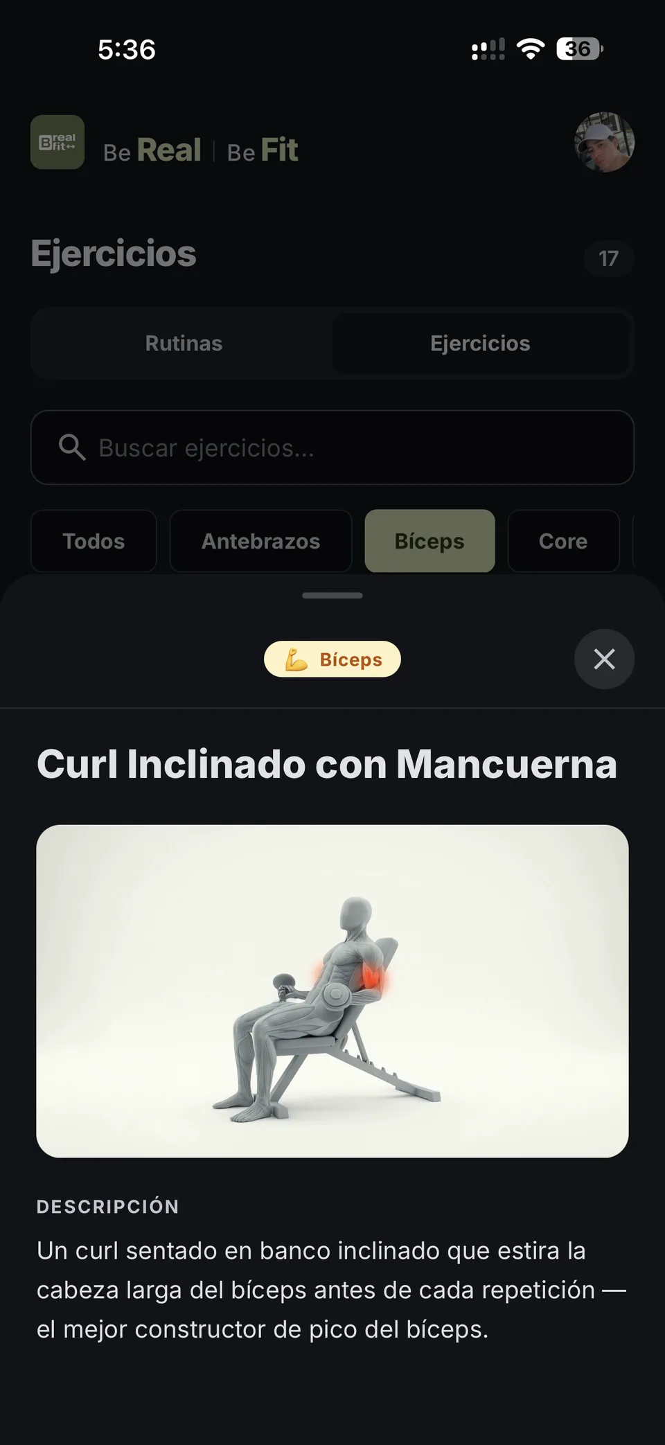 Ejercicios: Banco de ejercicios con buscador y filtros